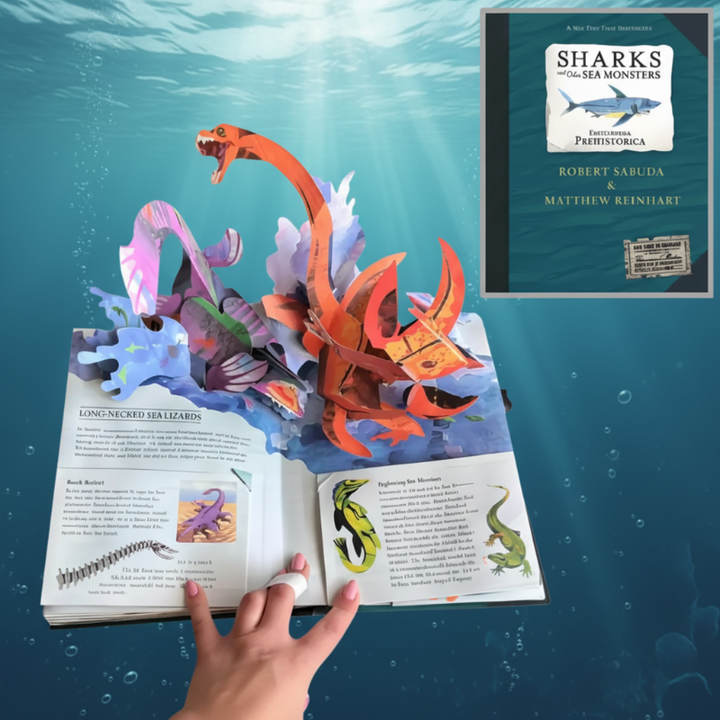 Sea Monsters edition with its teal hardcover and an open marine creature scene against an ocean backdrop