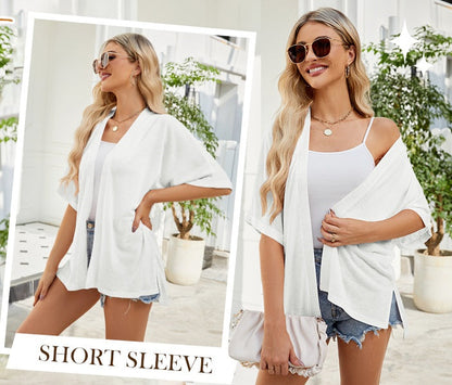 Seren Lightweight Draped Short Sleeve Cardigan Product Image 01