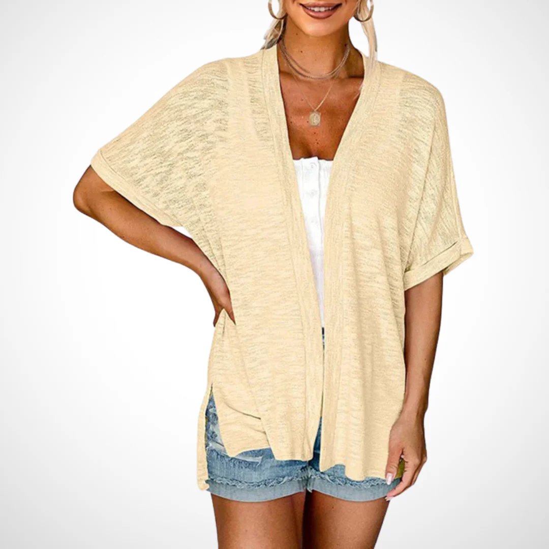 Seren Lightweight Draped Short Sleeve Cardigan Product Image 02