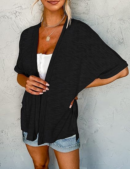 Seren Lightweight Draped Short Sleeve Cardigan Product Image 05