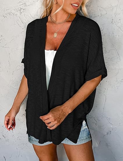 Seren Lightweight Draped Short Sleeve Cardigan Product Image 06