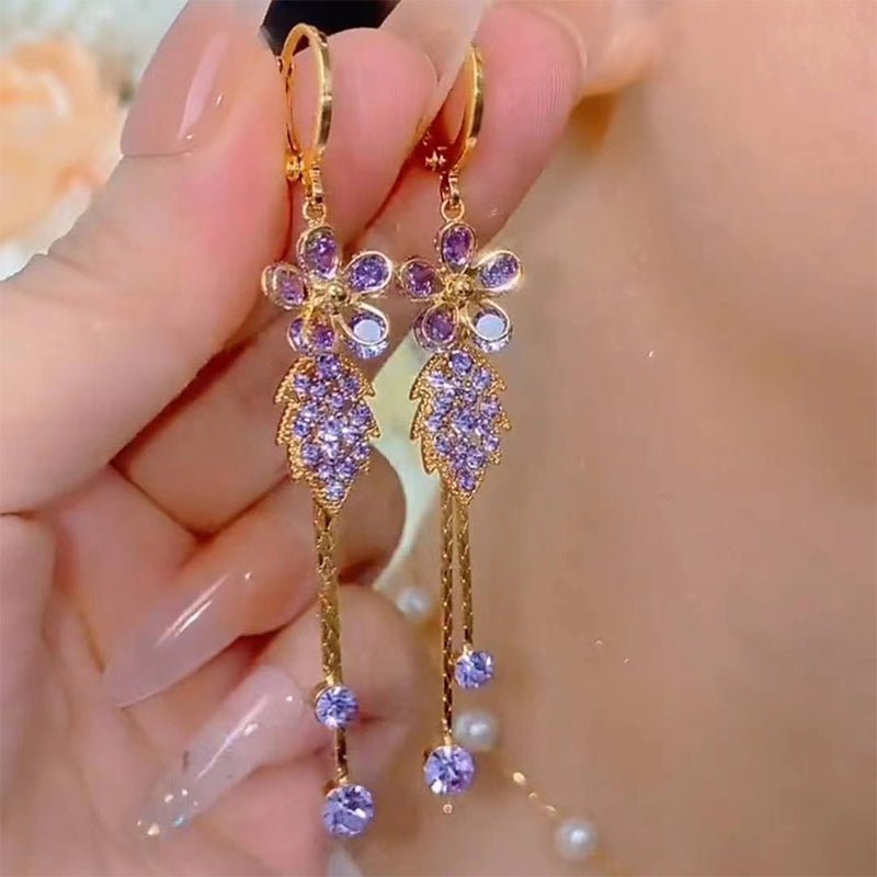 Serena Rhinestone Floral Tassel Earrings Product Image 01