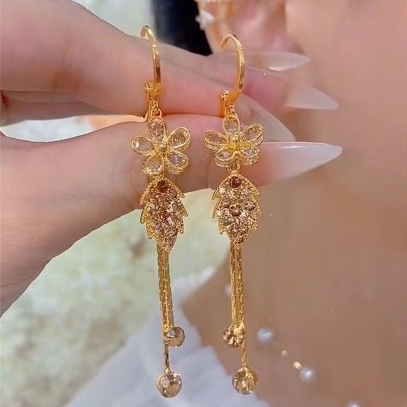 Serena Rhinestone Floral Tassel Earrings Product Image 03