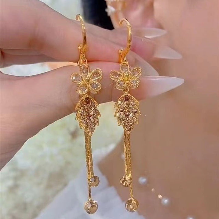 Serena Rhinestone Floral Tassel Earrings Product Image 03