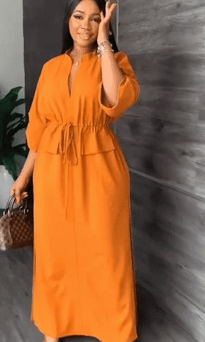 Serena V Neck Drawstring Side Slit Dress Product Image 02