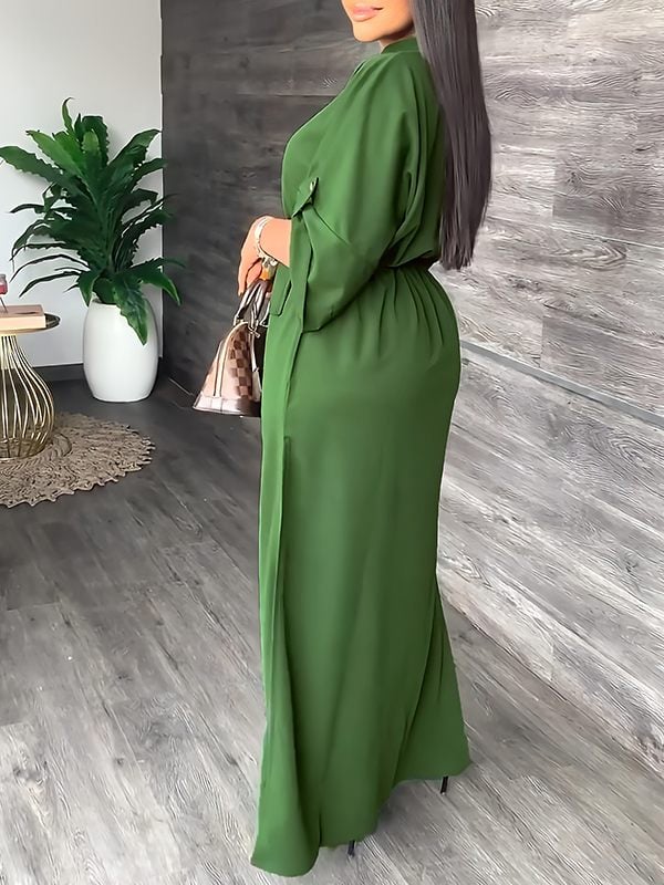 Serena V Neck Drawstring Side Slit Dress Product Image 03