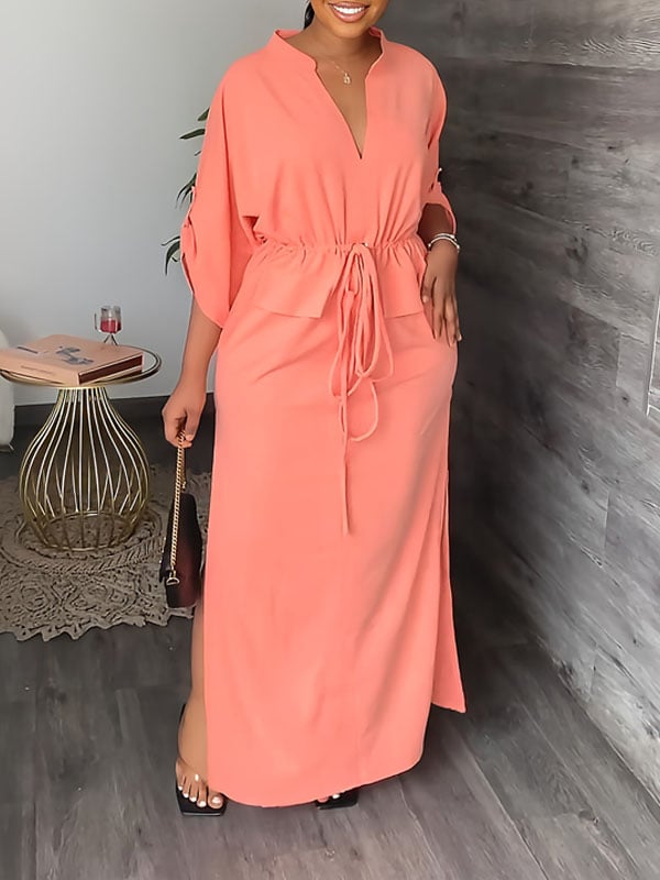 Serena V Neck Drawstring Side Slit Dress Product Image 11