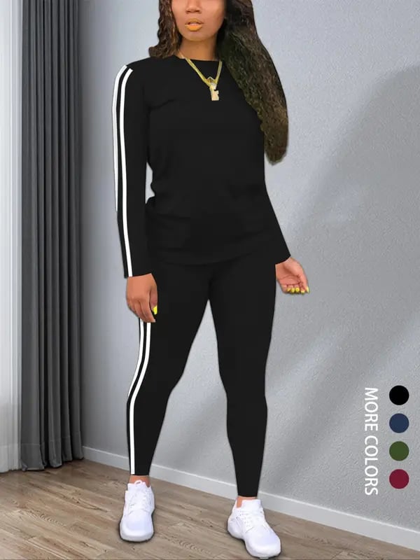 Serene Stripe Knit Coord Long Sleeve Set Product Image 01