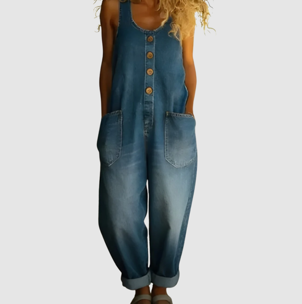Serene Wide Leg Denim Look Overalls Product Image 02
