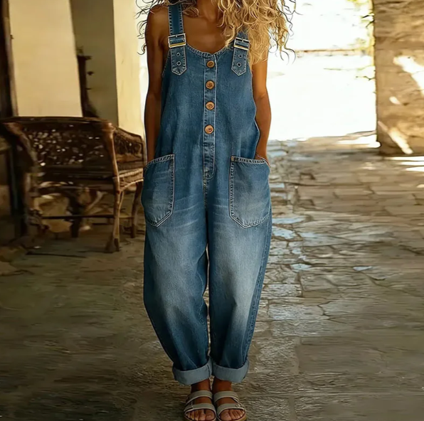 Serene Wide Leg Denim Look Overalls Product Image 06