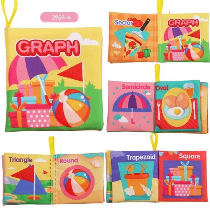 Shape fabric book with triangle, circle, trapezoid, square, semicircle and oval pages
