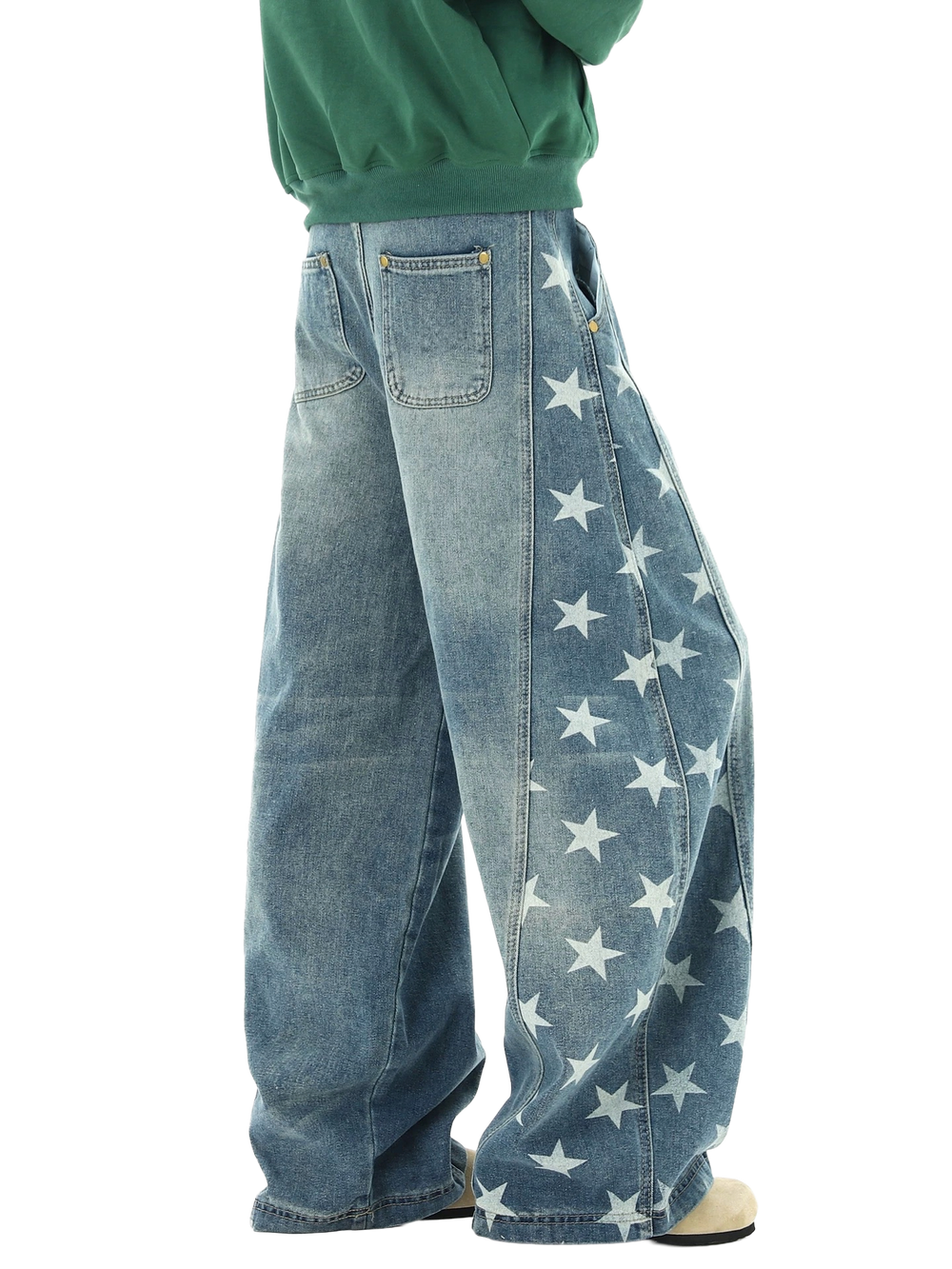 Sienna Wide Leg Denim Jeans Star Panels Product Image 02