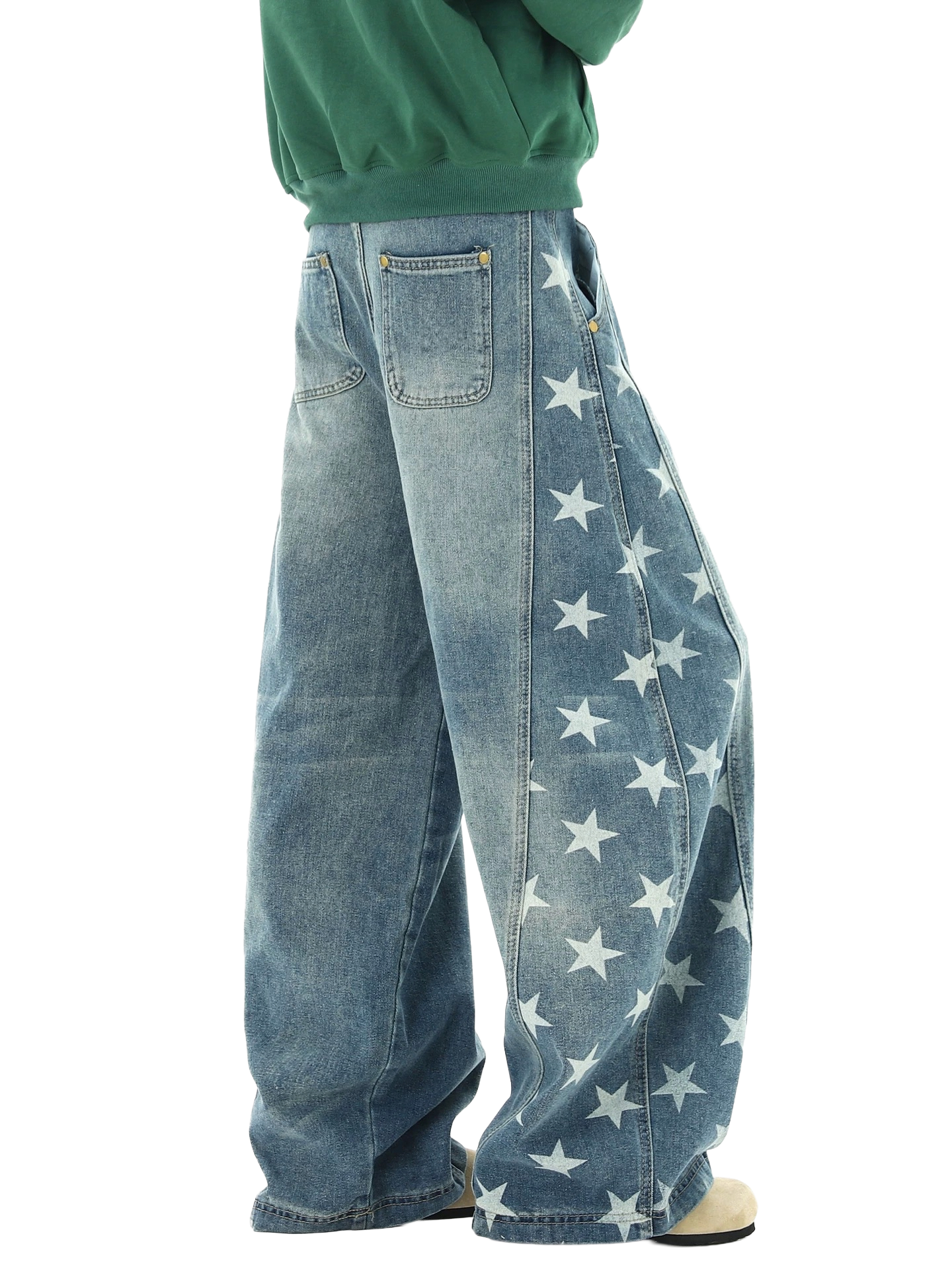 Sienna Wide Leg Denim Jeans Star Panels Product Image 02