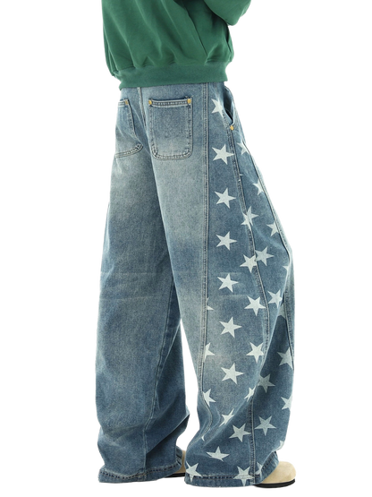 Sienna Wide Leg Denim Jeans Star Panels Product Image 02