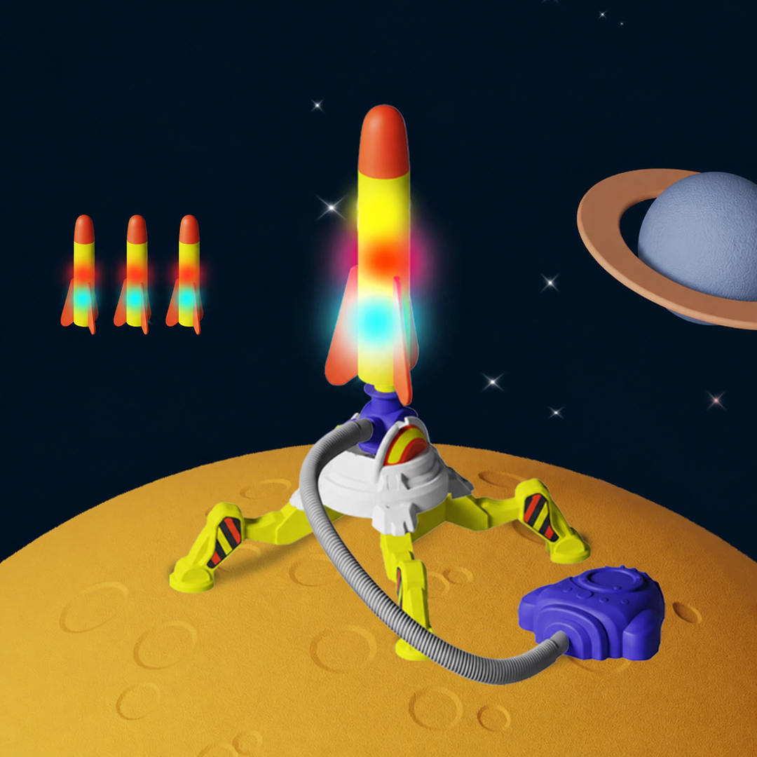 Single rocket launcher with a purple foot pedal and three LED rockets shown in the set illustration.