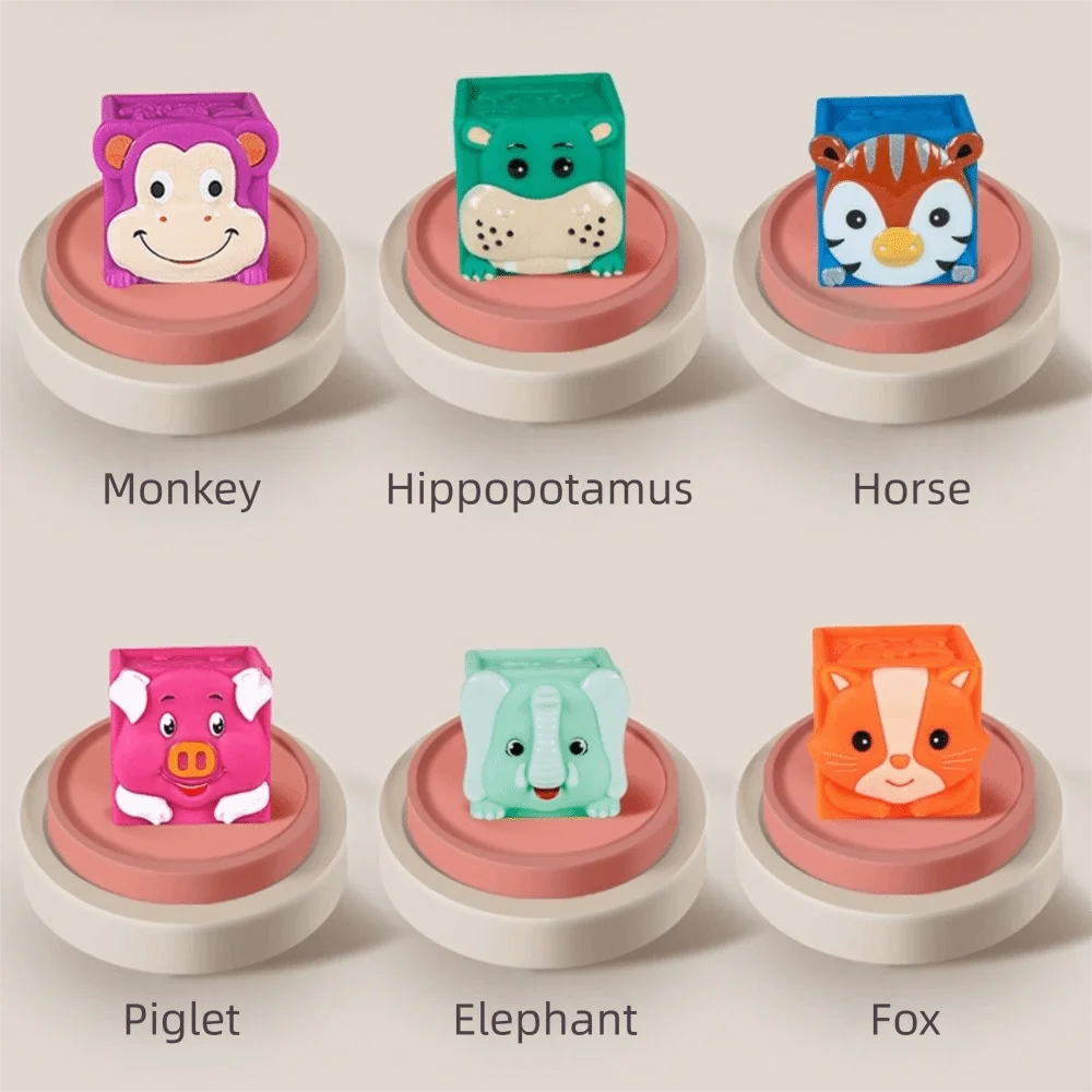 Monkey, hippopotamus, horse, pig, elephant and fox blocks displayed separately