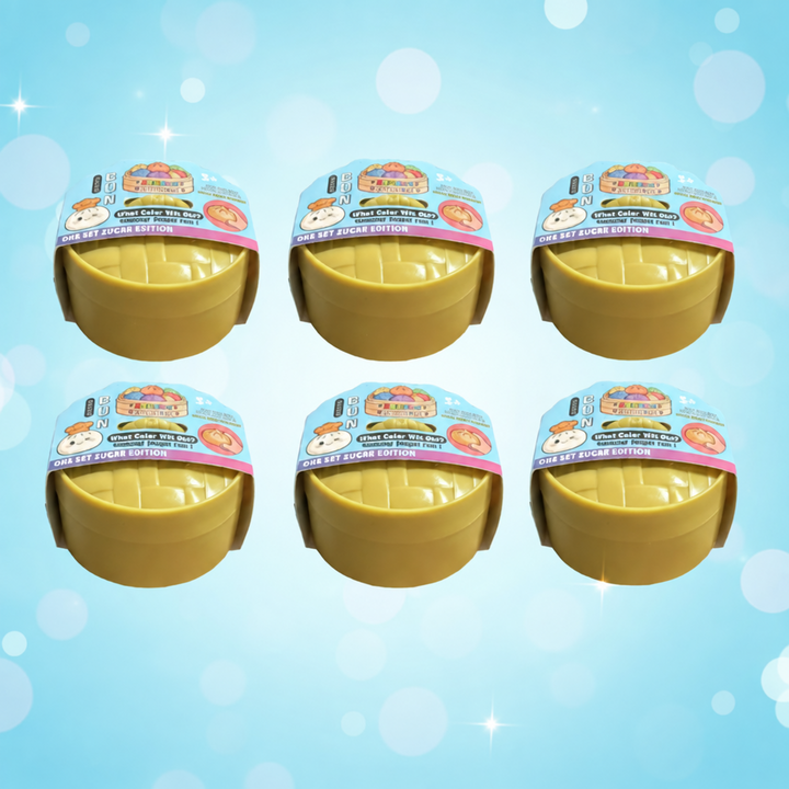 Six-piece glitter dumpling option shown in round steamer-style packages
