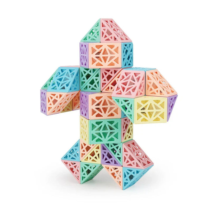 60-piece building toy shown in a standing robot shape