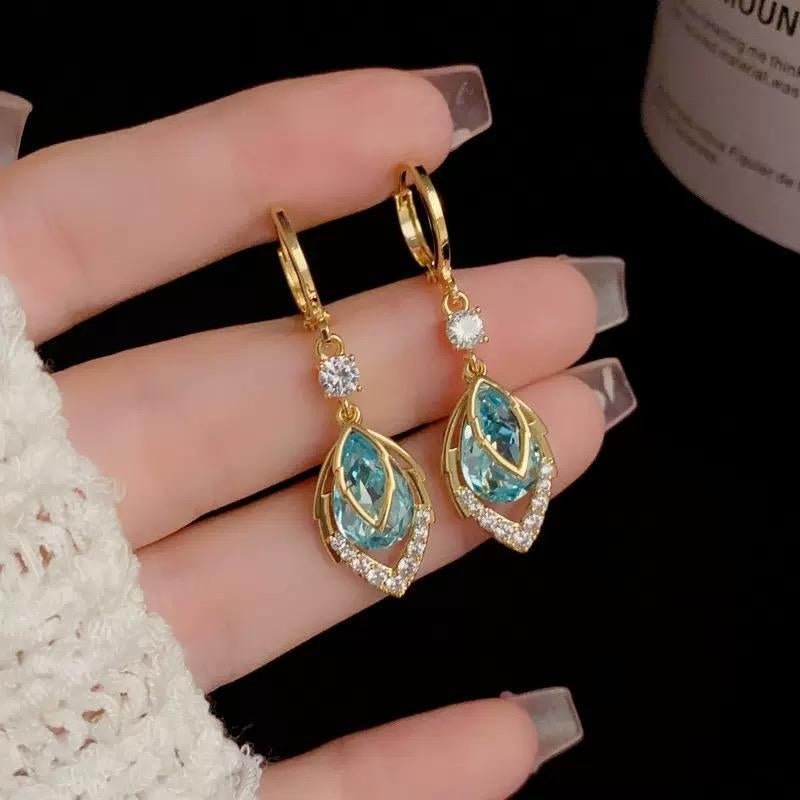 Sky Blue Teardrop Art Deco Hoops Product Image 08