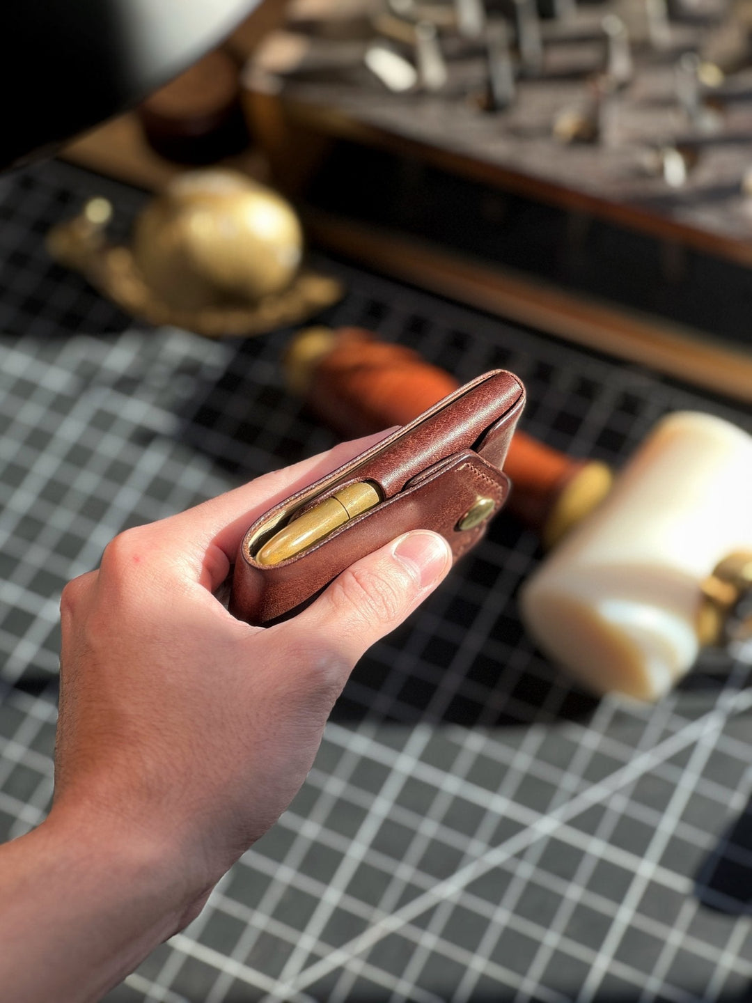 Slate Full Grain Leather Wallet Compact Pen Slot Product Image 03