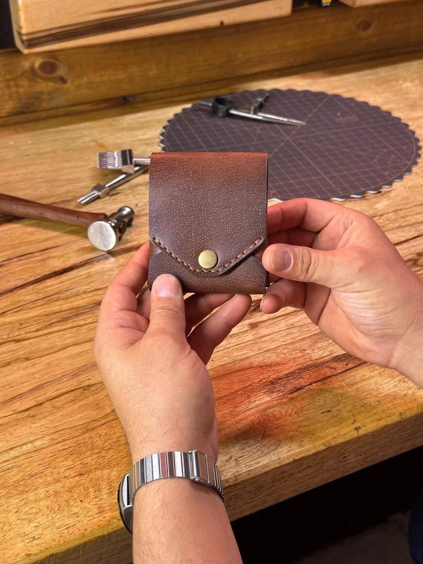 Slate Full Grain Leather Wallet Compact Pen Slot Product Image 04