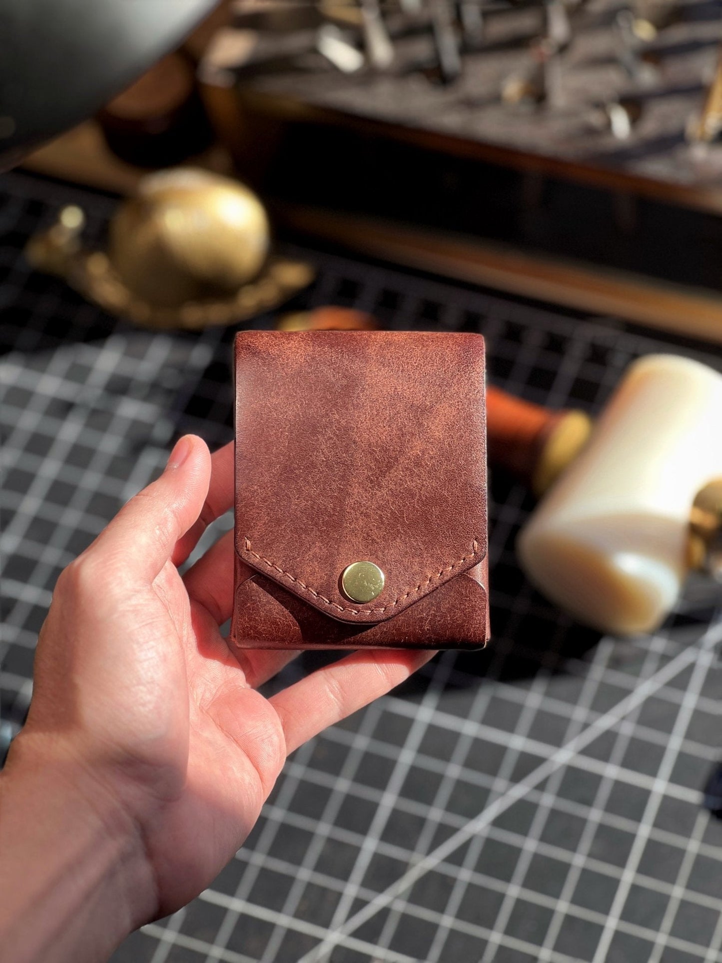 Slate Full Grain Leather Wallet Compact Pen Slot Product Image 05
