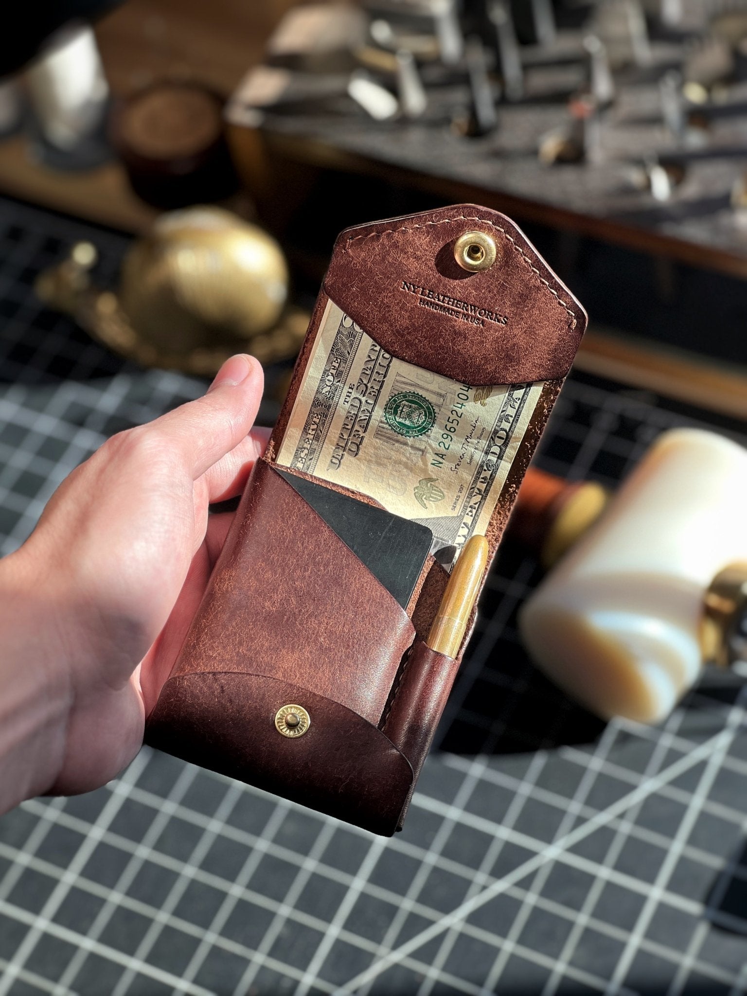 Slate Full Grain Leather Wallet Compact Pen Slot Product Image 07