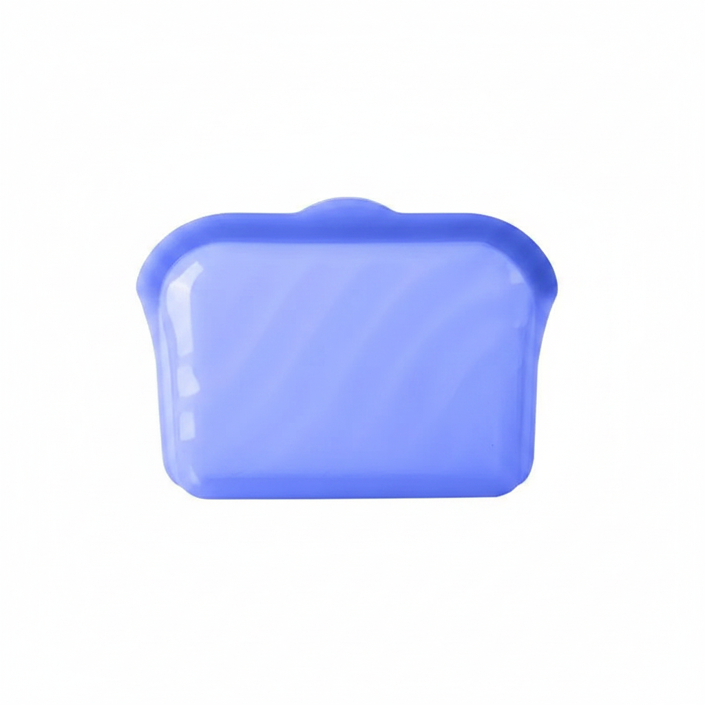 Small blue silicone food storage bag shown from the front.