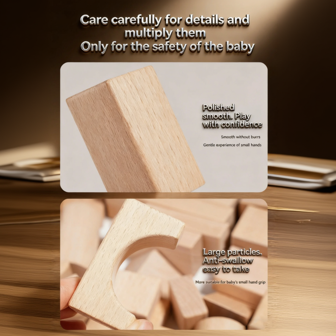 Close-up views of smooth wooden surfaces and curved arch blocks