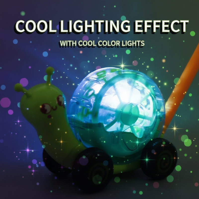 Snail bubble blower with colored lights glowing inside the clear shell