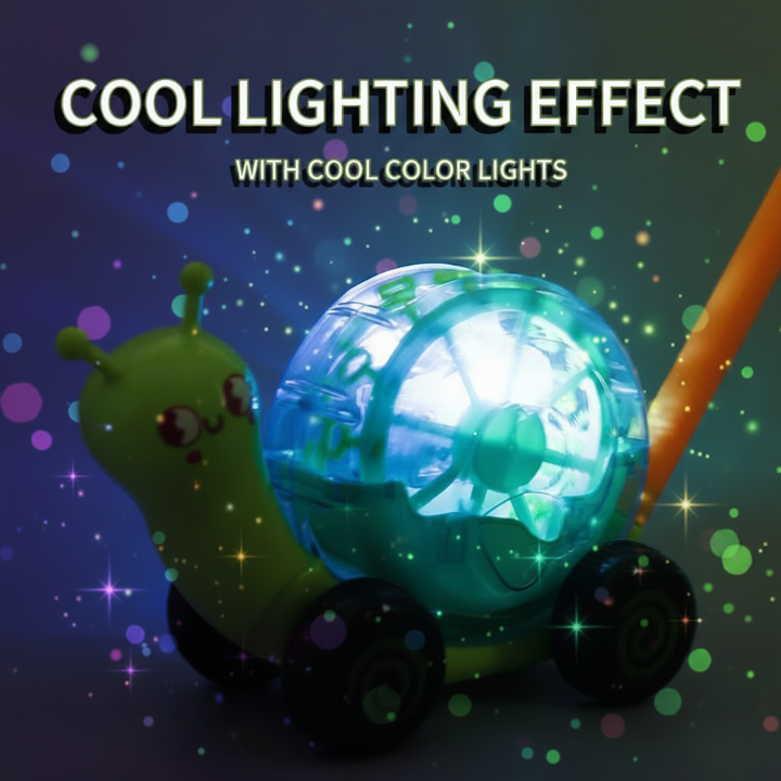 Snail bubble blower with colored lights glowing inside the clear shell