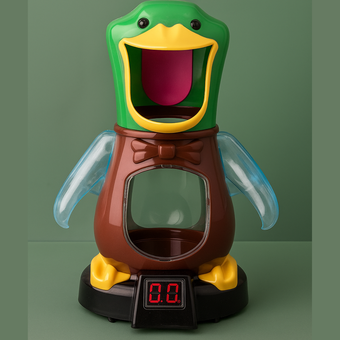 Sound &amp; Light duck target with a green head, brown body, and digital score display