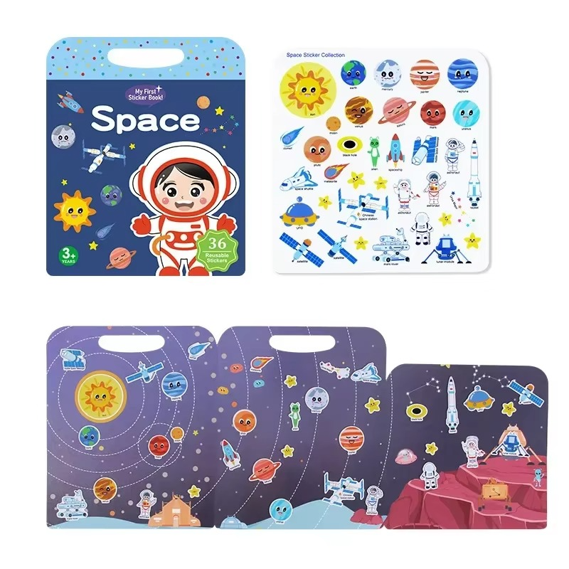 Space activity book with a sticker sheet and a foldout solar system scene