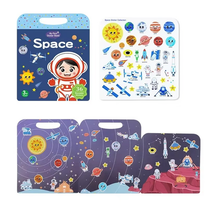Space activity book with a sticker sheet and a foldout solar system scene