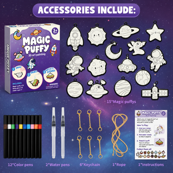 Space craft kit with rockets, planets, and astronaut patterns plus coloring and hanging supplies