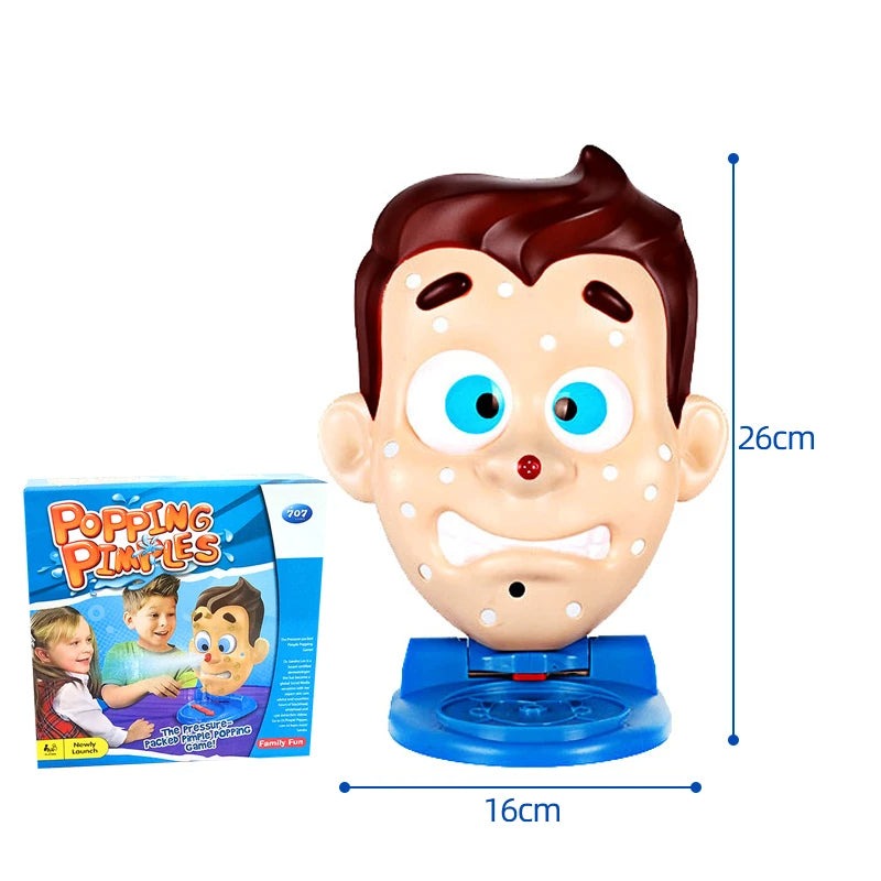 Pimple-face game with packaging and measurements of 26 cm tall and 16 cm wide