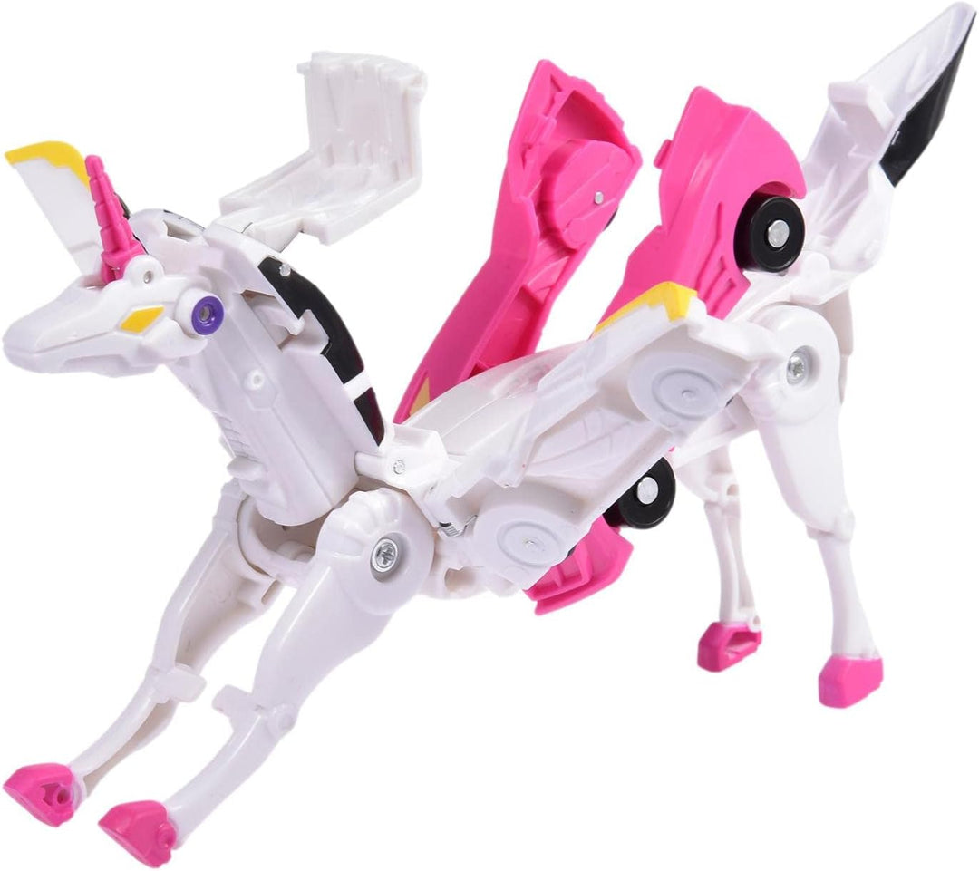 Transforming unicorn toy in a forward-leaning pose with extended front legs