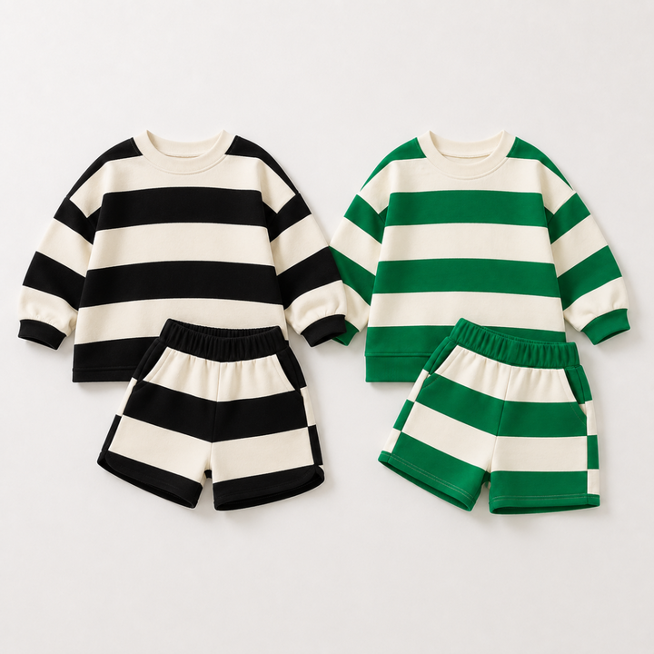 Black-and-cream and green-and-cream striped kids&