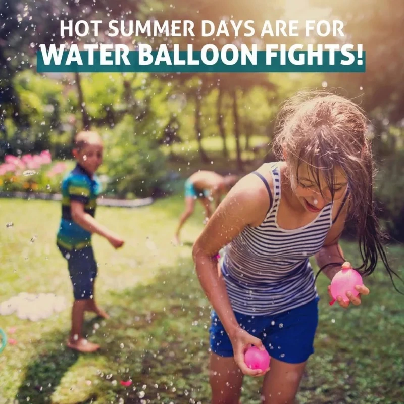 Children playing a water balloon game on a sunny lawn