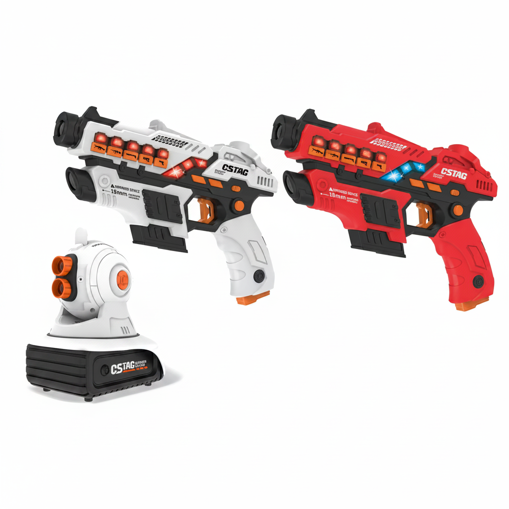 Tactical Blaster set with red and white blasters and a tabletop projector.
