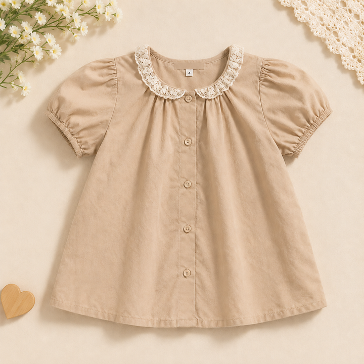 Tan button-front girls&