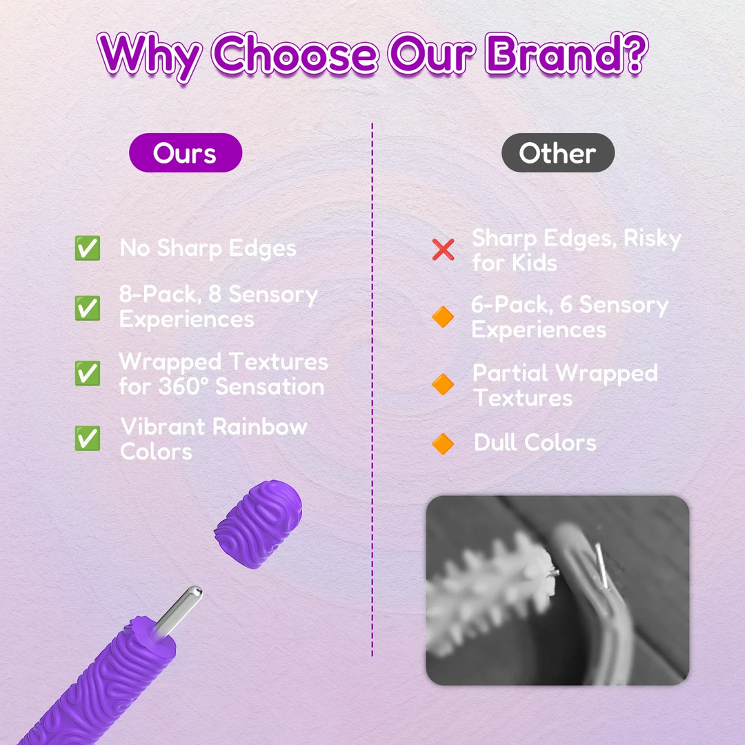Product detail graphic showing a purple fidget stick&