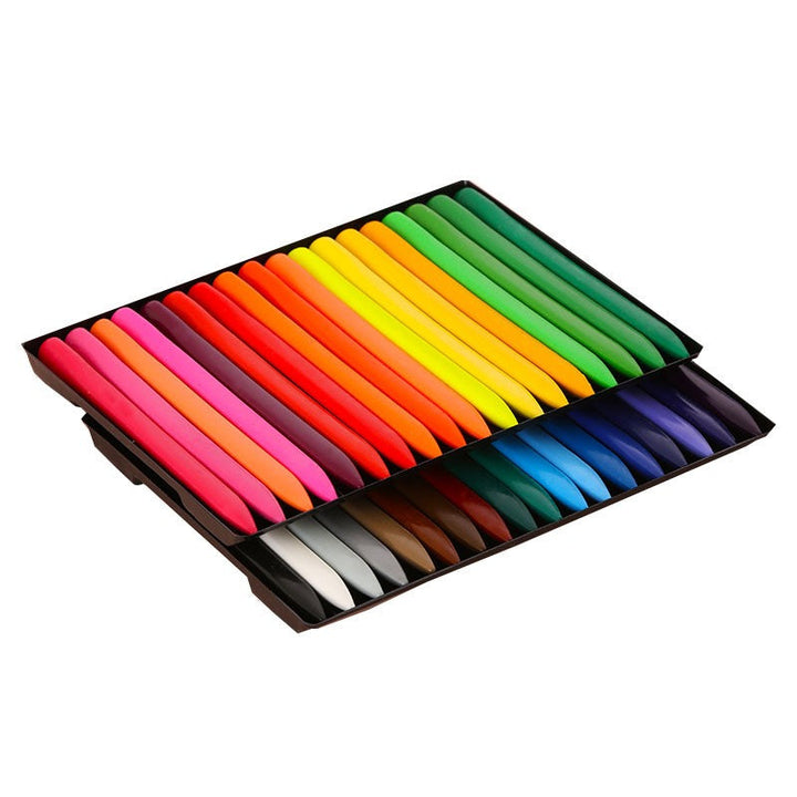 36-color crayon set arranged in two stacked black trays