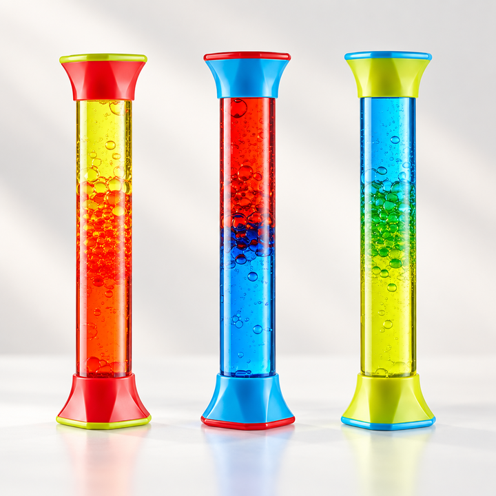 Three Color Mix sensory tubes with contrasting layers of colored liquid