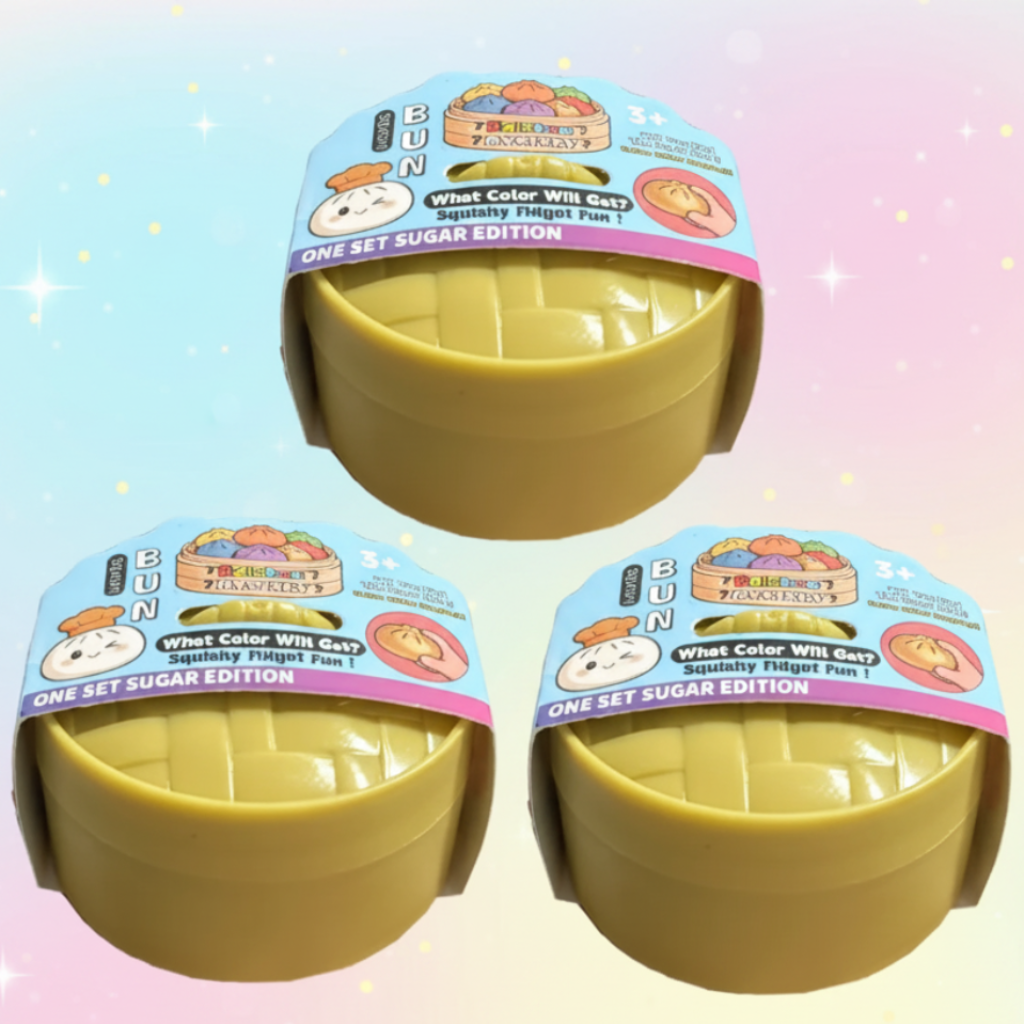 Three-piece glitter dumpling option shown in round steamer-style packages