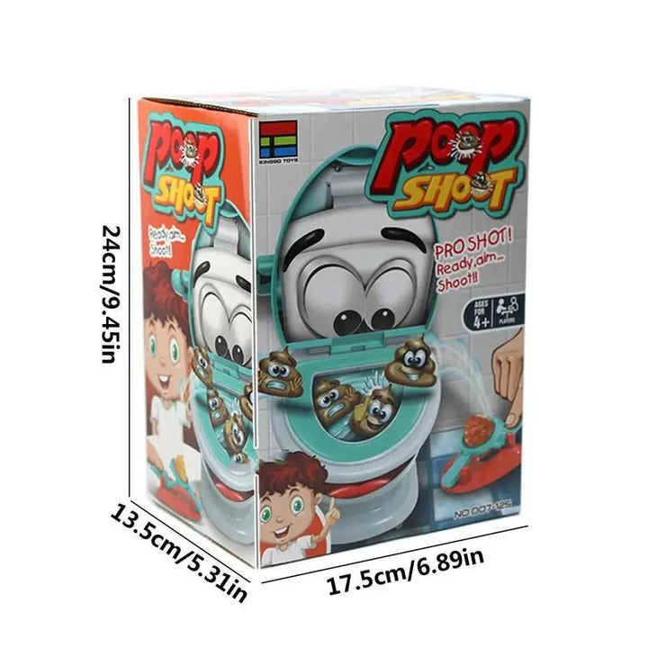 Toilet catapult game box with measurements of 17.5 x 13.5 x 24 cm