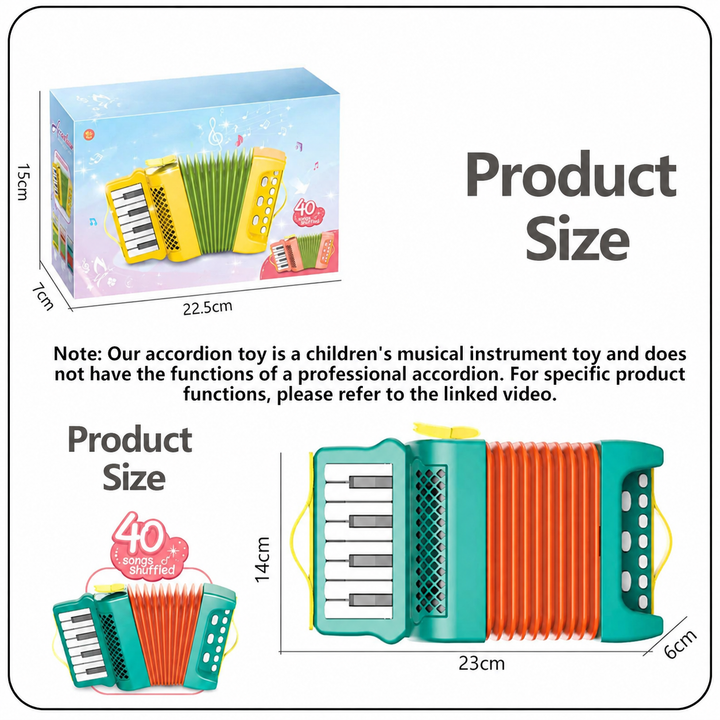 Toy accordion and packaging measurement guide