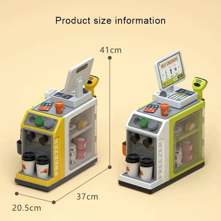 Toy checkout dimensions showing 37 cm width, 20.5 cm depth, and 41 cm height