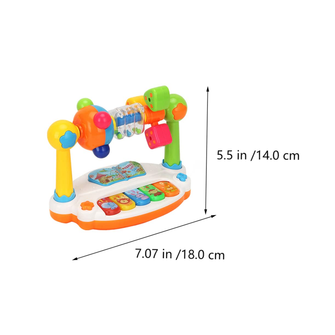 Toy piano measurement diagram showing 7.07-inch width and 5.5-inch height