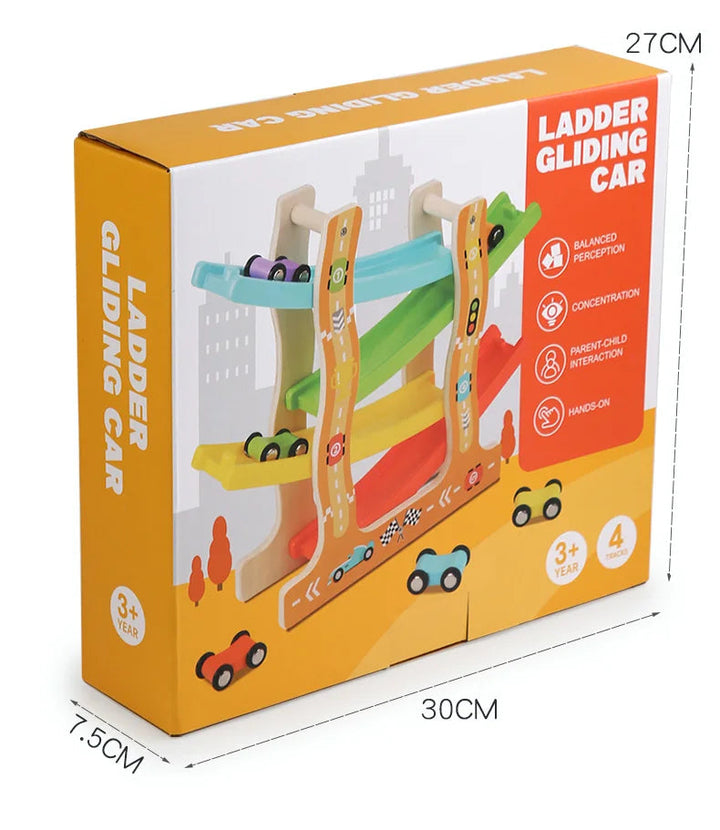 Traffic wooden ramp racer packaging with 30 x 27 x 7.5 cm package measurements